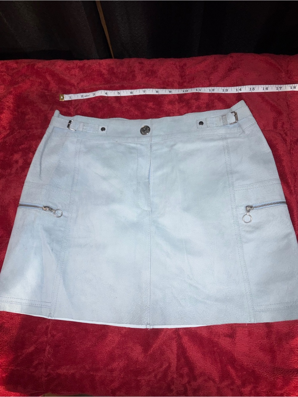 Light Blue Mini Skirt with Front Zip Pocket Detail